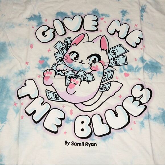 NIP By Samii Ryan Give Me The Money Lucky Cat Tie Dye T-Shirt‎ Size Small - Picture 2 of 5
